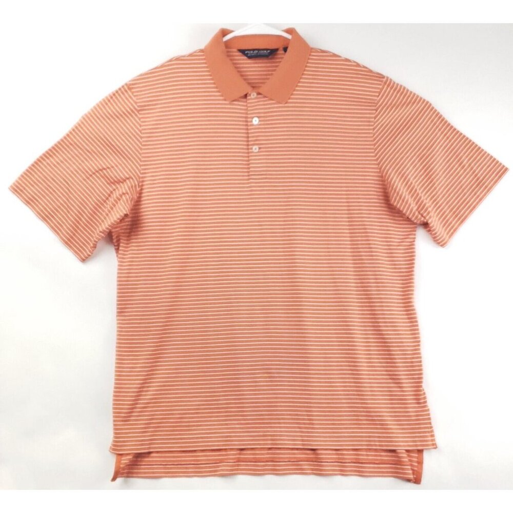 Polo Golf Ralph Lauren Polo Shirt Mens L Orange White Striped Pima Cotton *spot